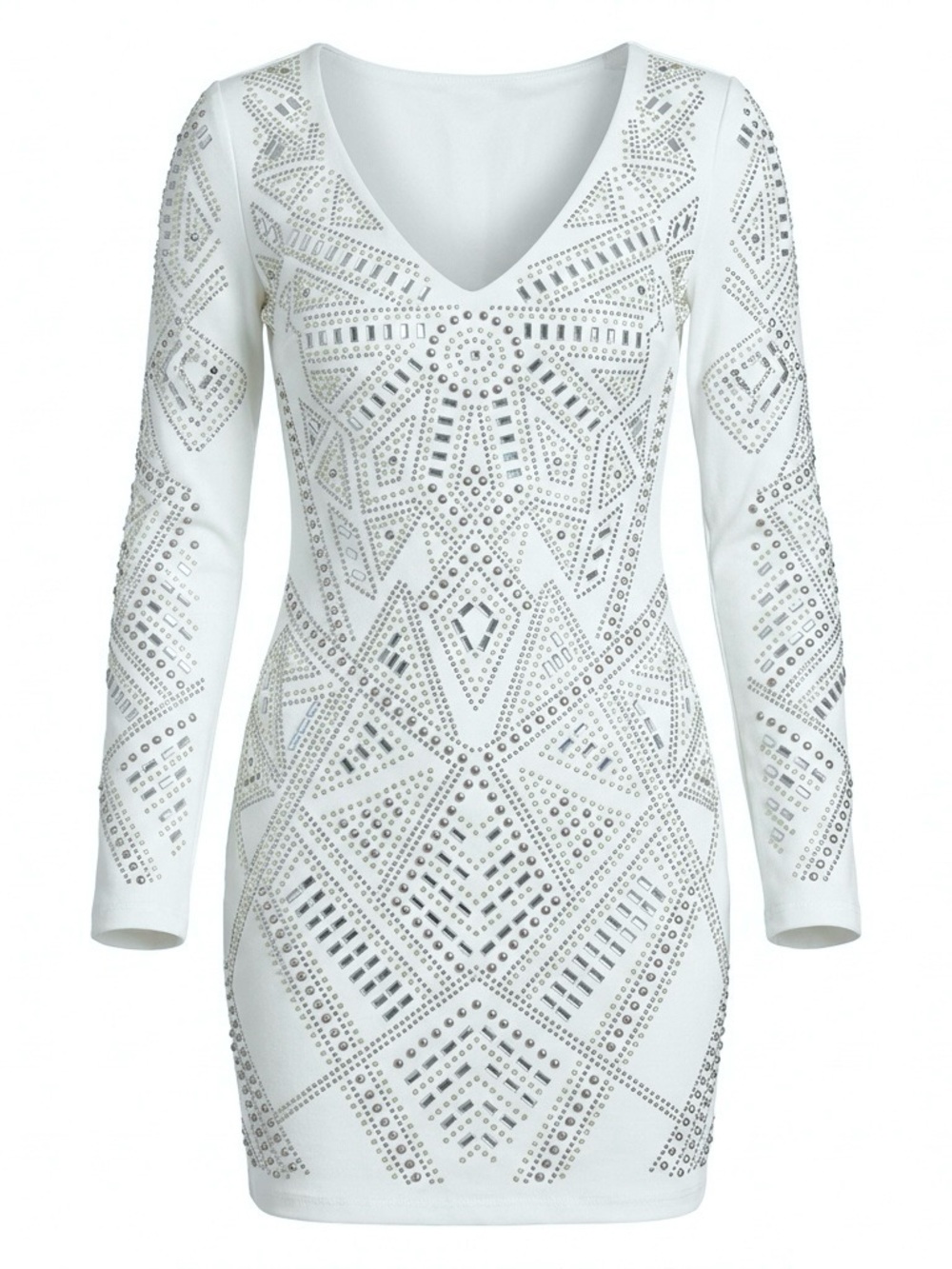 BEBE White and Gold Geometric Embellished mini dress